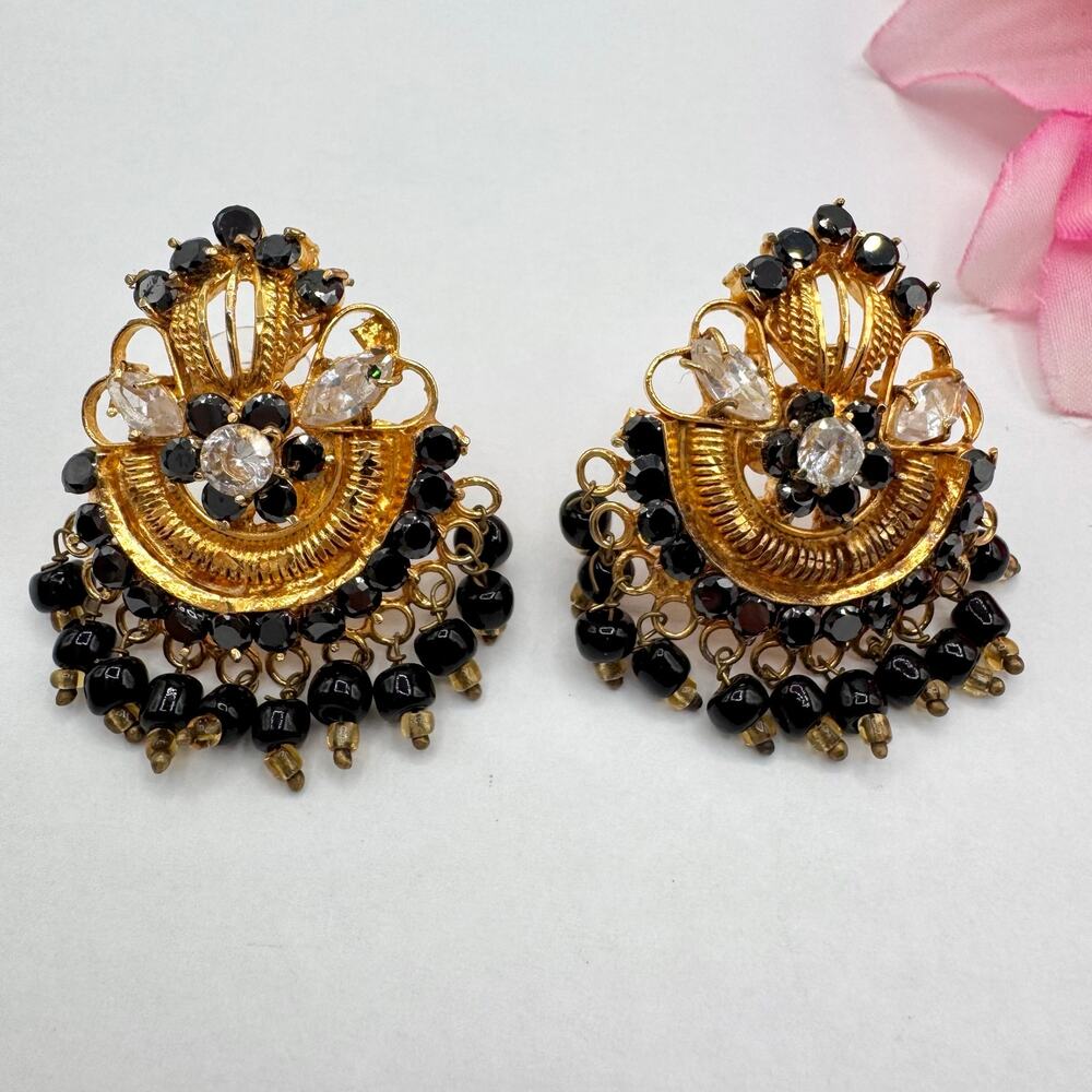 Cubic Zirconia Bollywood Earrings Indian Wedding Jewelry Ornate Opulent Ethnic